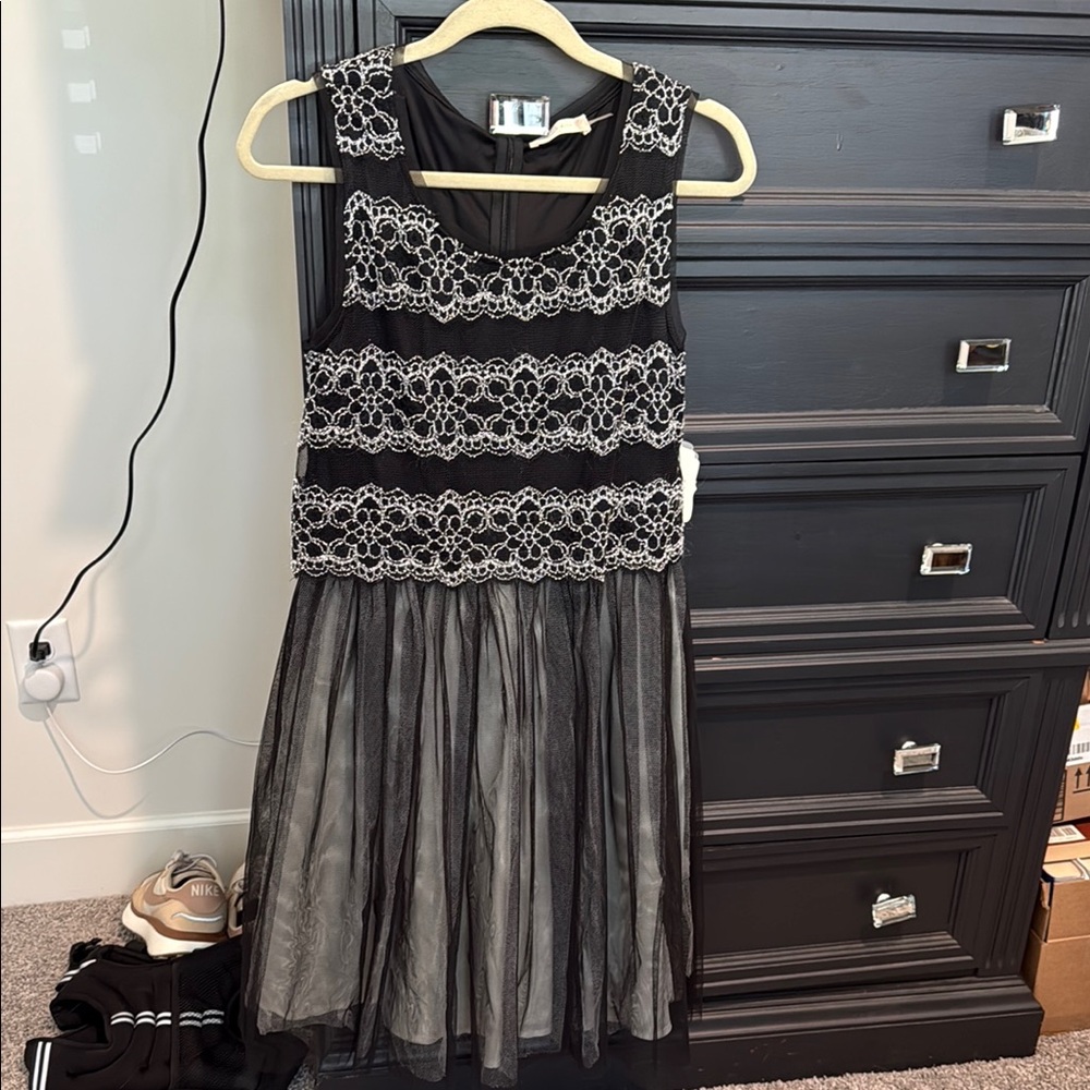 3/$8 Altar'd State Black Dress with Silver Lace